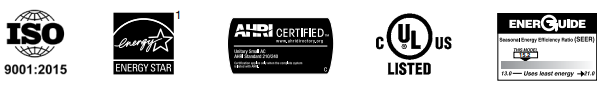 ISO 9001:2015, ENERGY STAR, AHRI Certified, cULus Listed, EnerGuide
